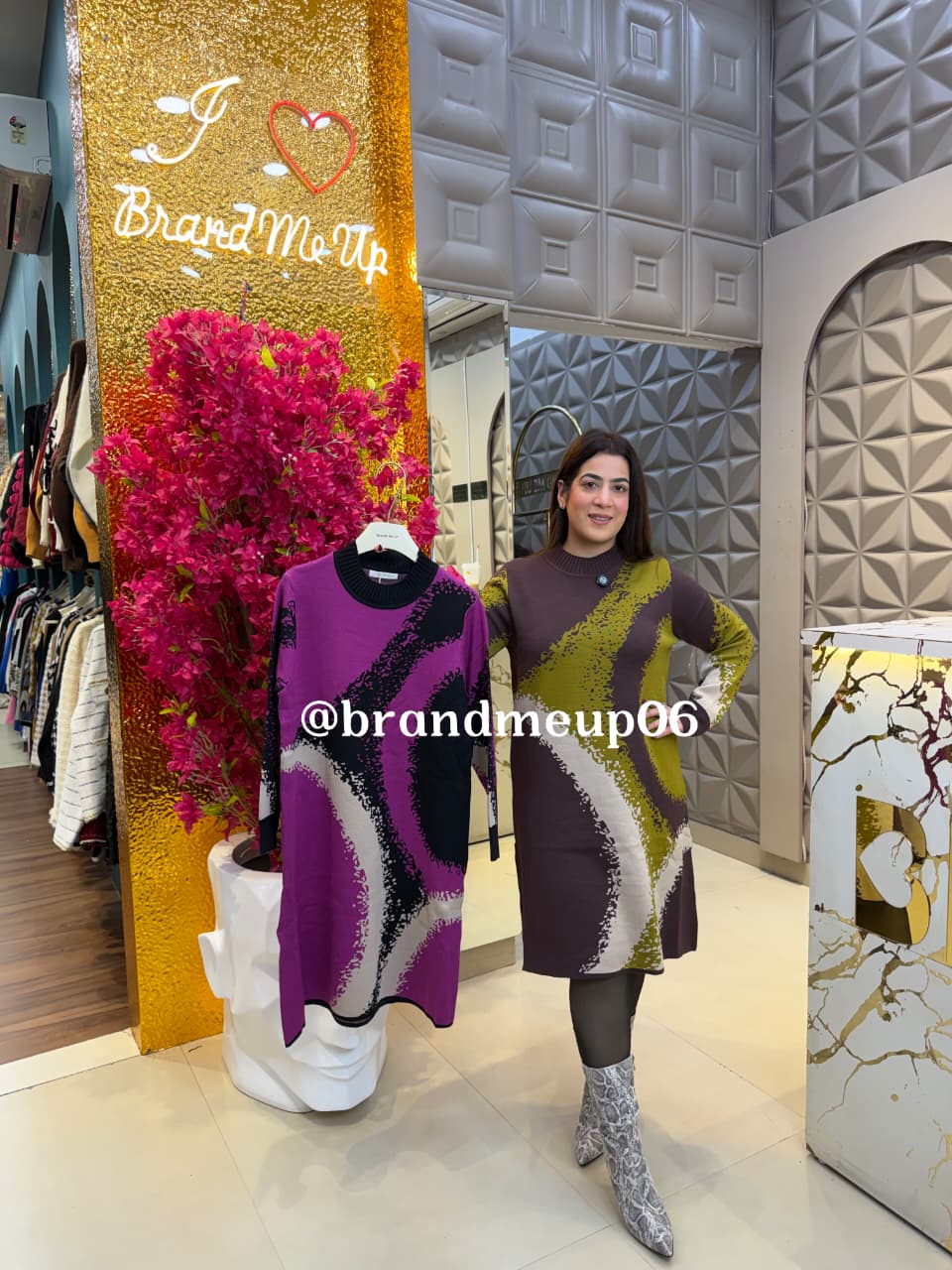 WOOLEN LONG PRINTED DRESS (IMP-737) COLOR BLOCK