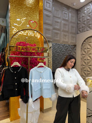 FUR SLEEVES  WOOLEN TOP WITH PEARL NACKLINE (IMP-744)