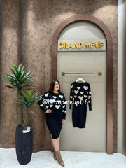 WOOLEN DRESS WITH HEART RHINESTONES TOP (IMP-596)