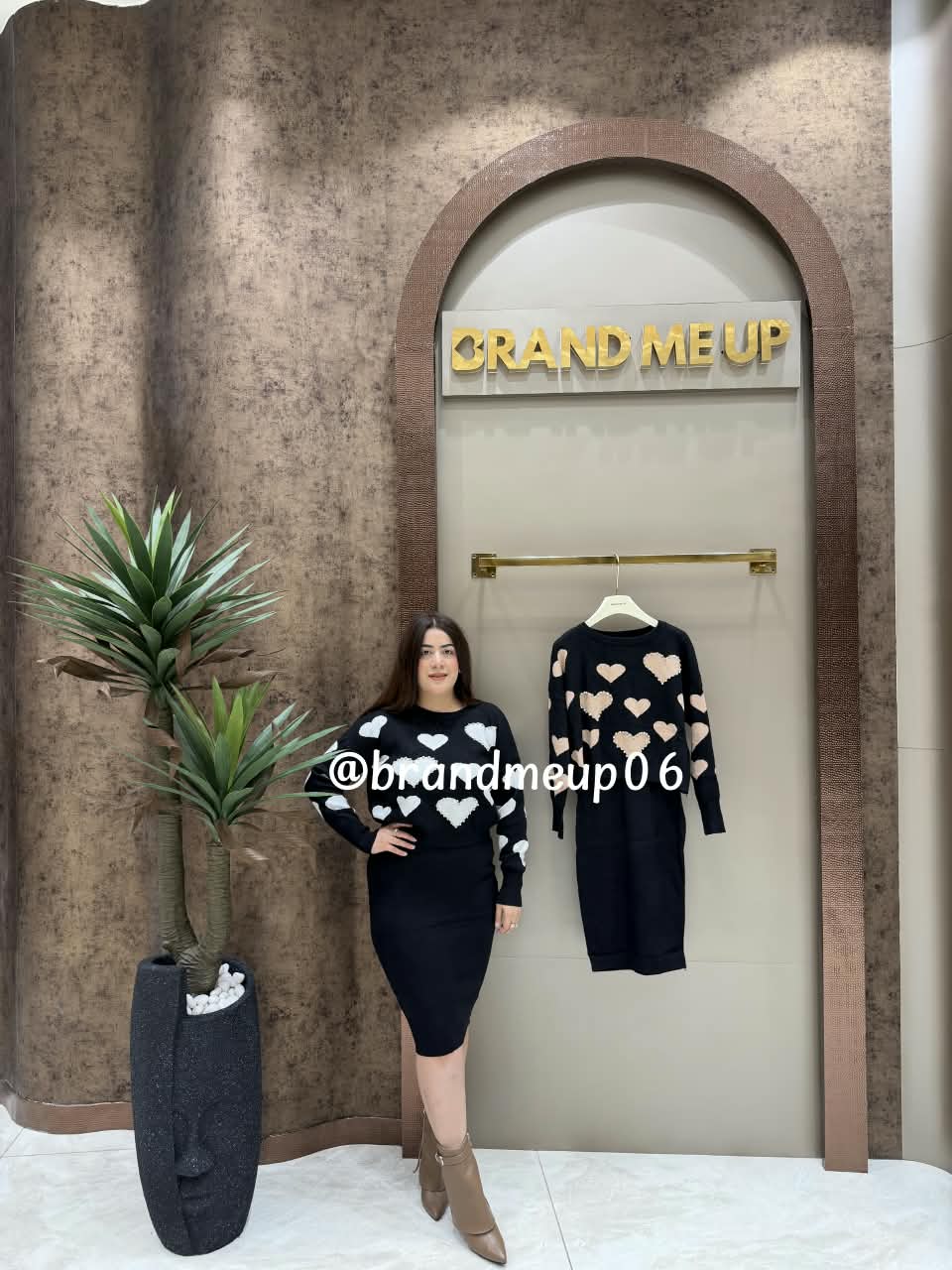 WOOLEN DRESS WITH HEART RHINESTONES TOP (IMP-596)