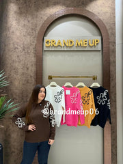 WOOLEN RHINESTONE FLOWER SWEATER (IMP-702)