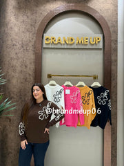WOOLEN RHINESTONE FLOWER SWEATER (IMP-702)