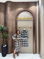 WOOLEN CARDIGAN WITH SKIRT CHECK (IMP-599)