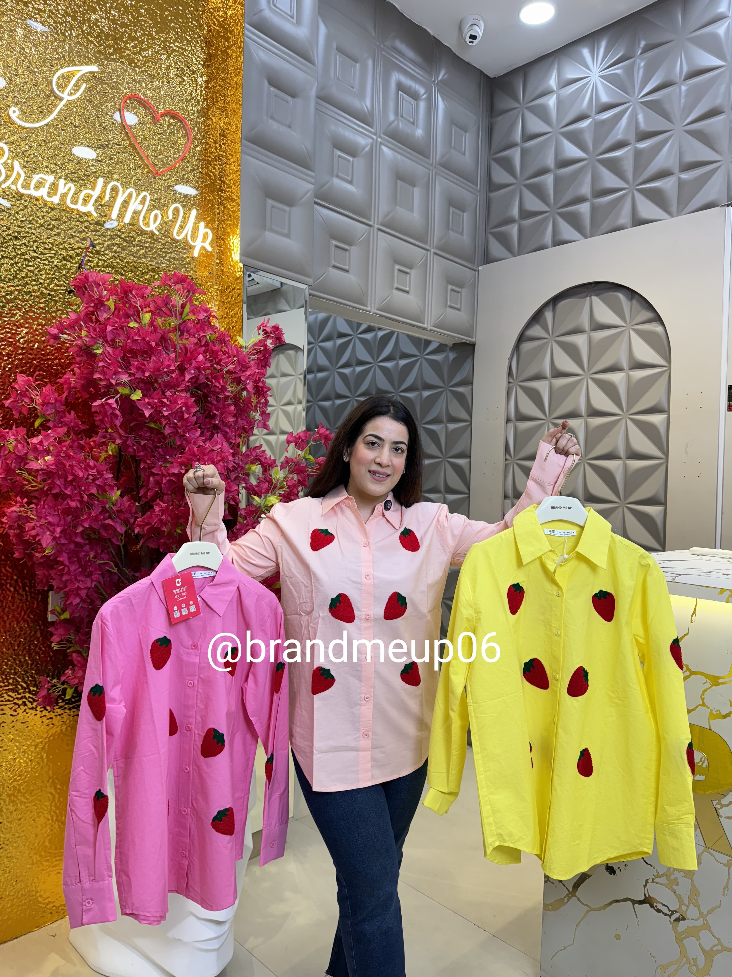 Strawberry Embroidery Cotton Shirt (PRM-458)