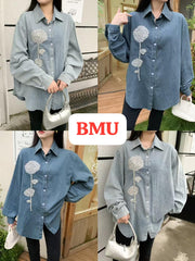 DENIM SHIRT WITH ROSE RHINESTONE (PRM-716)