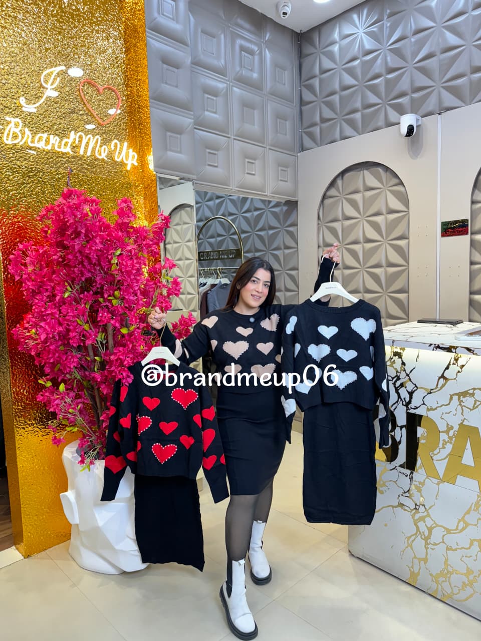 WOOLEN DRESS WITH HEART RHINESTONES TOP (IMP-596)