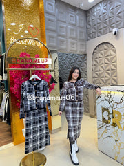 WOOLEN CARDIGAN WITH SKIRT CHECK (IMP-599)