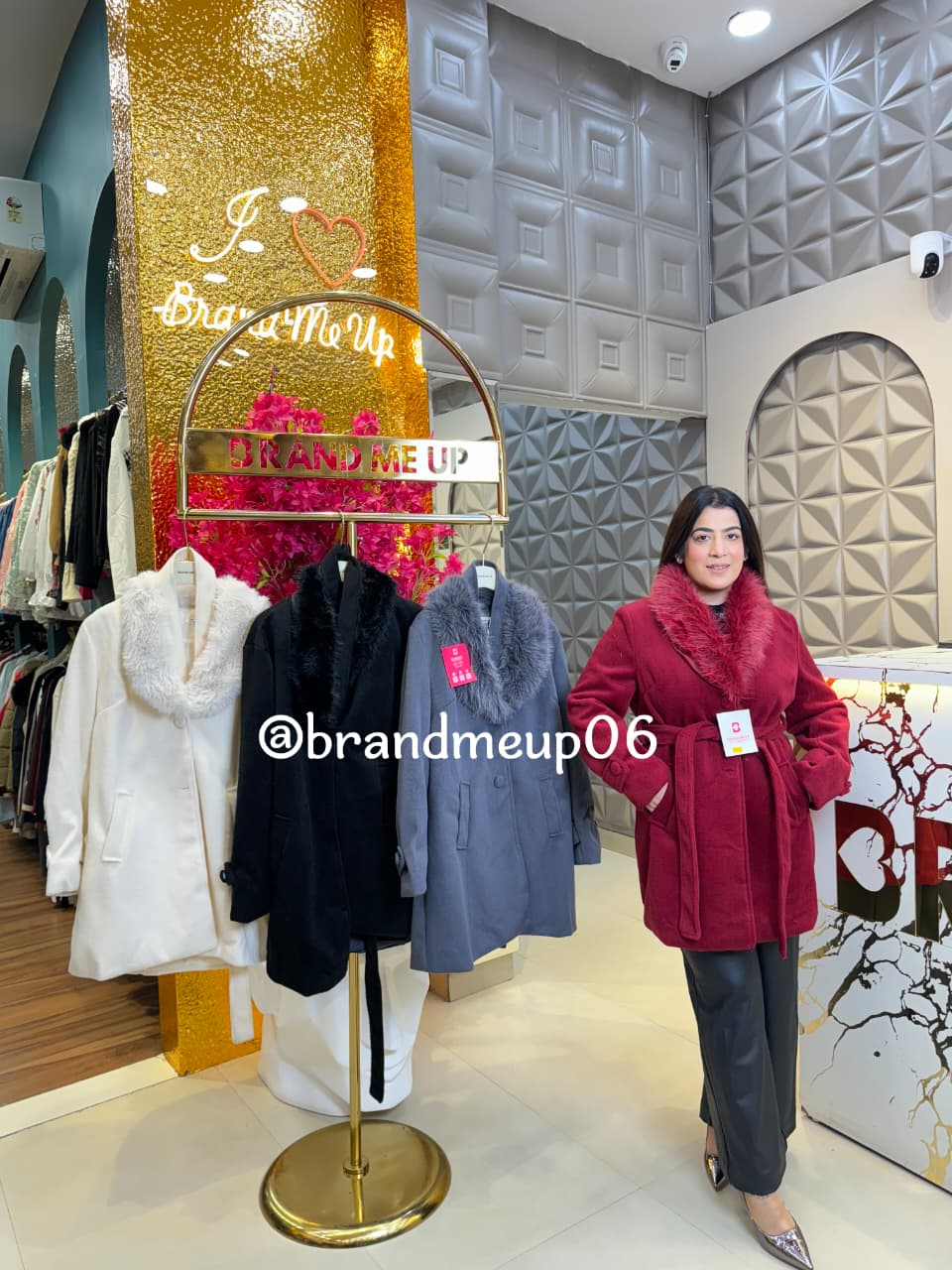 Woolen Fur Long coat with belt (IMP-358)