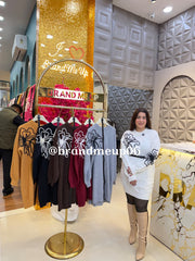 EMBROIDERY BIG FLOWER WOOLEN DRESS WITH BELT (IMP-573)