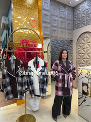 WOOLEN CHECK COAT WITH BELT AND POCKET (IMP-678)