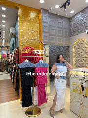 IMPORTED DENIM ATTECHED TOP & SKIRT SET (PRM-193)