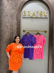 Imported Stretchable Dress With Pocket 3D Flower (PRM-657)