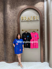 Imported Partywear Dress With Pocket (PRM-601) ROSE