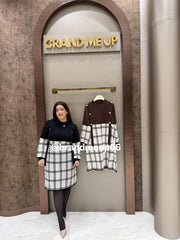 WOOLEN CHECK GOLDEN BUTTON DRESS (IMP-635)
