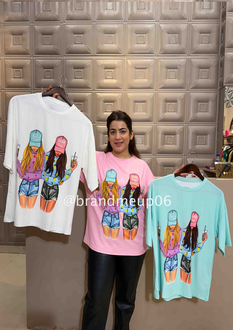 Baggie Tshirt (TEE-57) WILD ONE  - pink