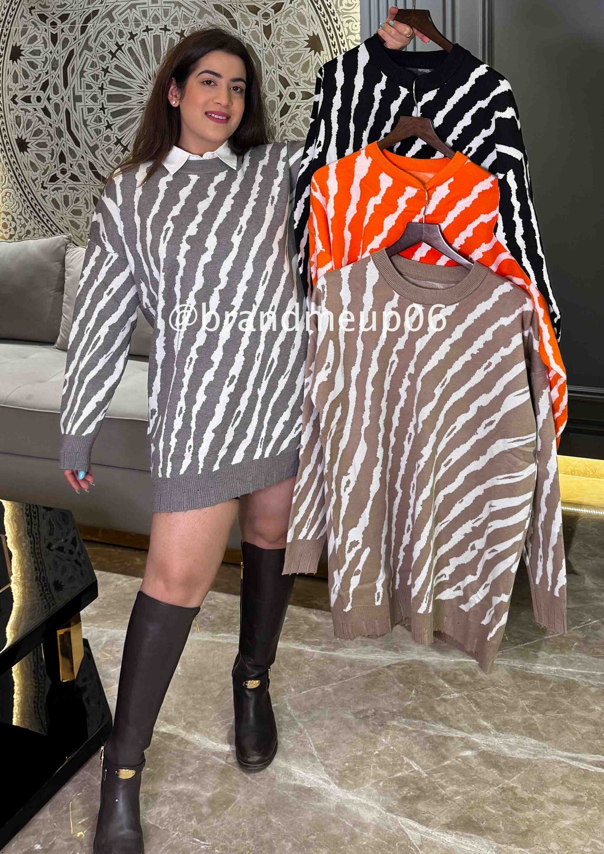 Zebra Print Woolen Dress (IMP-91)