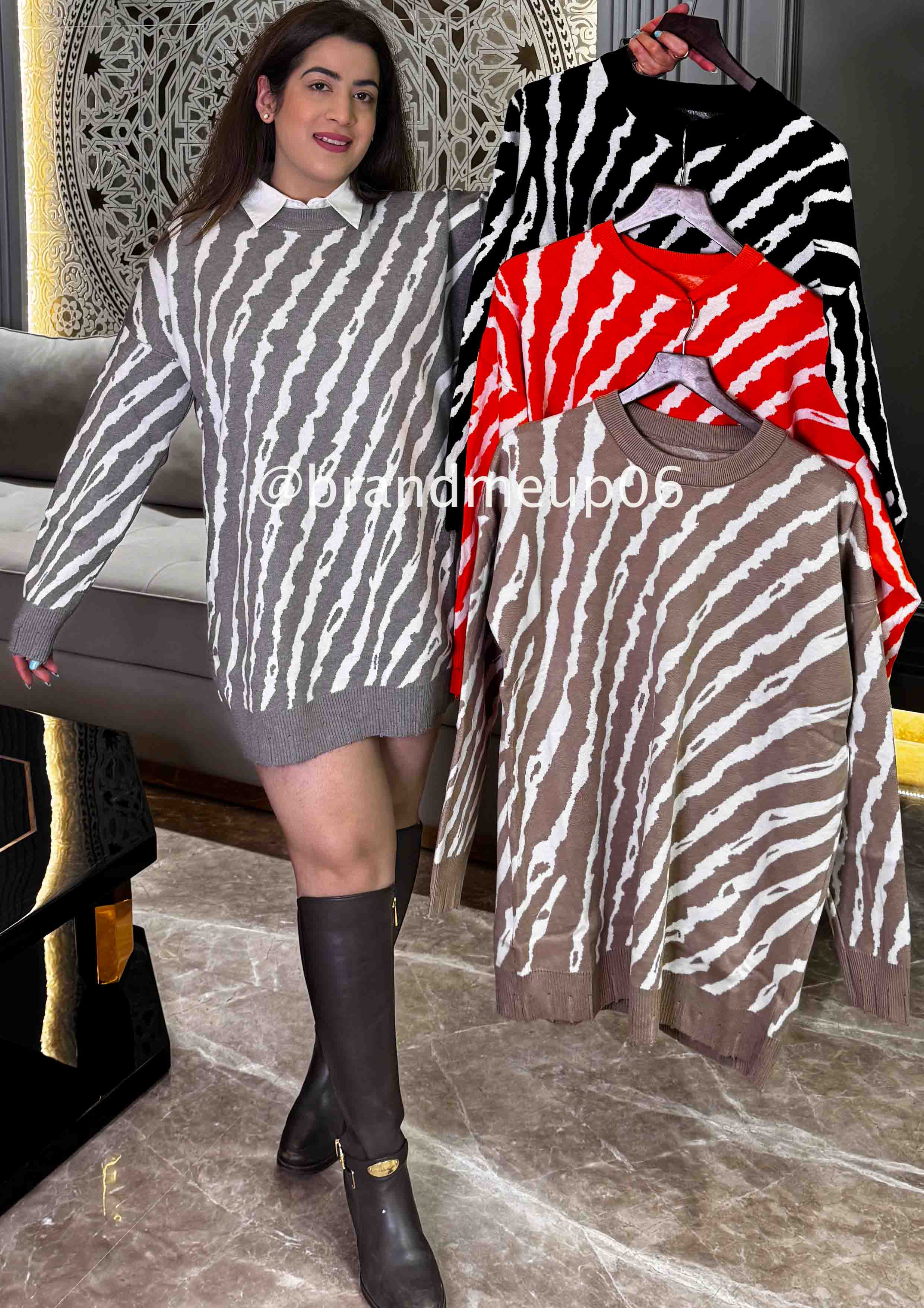 Zebra Print Woolen Dress (IMP-91)